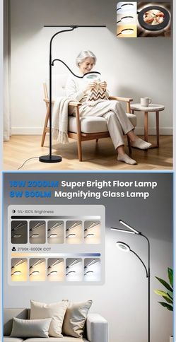 LED Floor Lamp with Magnifying Glass