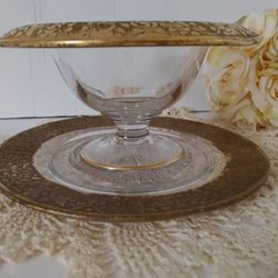 Gold Gilt Glass Pedestal Compote Bow