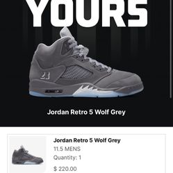 Jordan 5 Wolf Grey Size 11.5