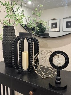 15’’ ceramic vase black , table lamp, Bathroom decor, gold metal ball