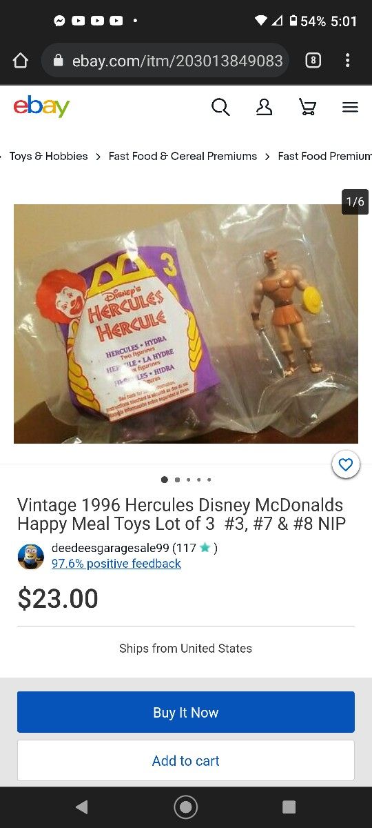 Vintage 1996 Disney's Hercules McDonald's Happy Meal Toy
