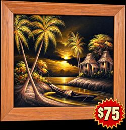Tropical Sunset Oil Painting Framed