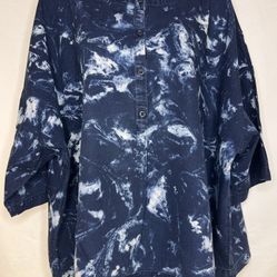 EUC-J.Jill/purejill Indigo Navy Tie-Dye Boxy Cotton Short Sleeve Shirt Sz 2X