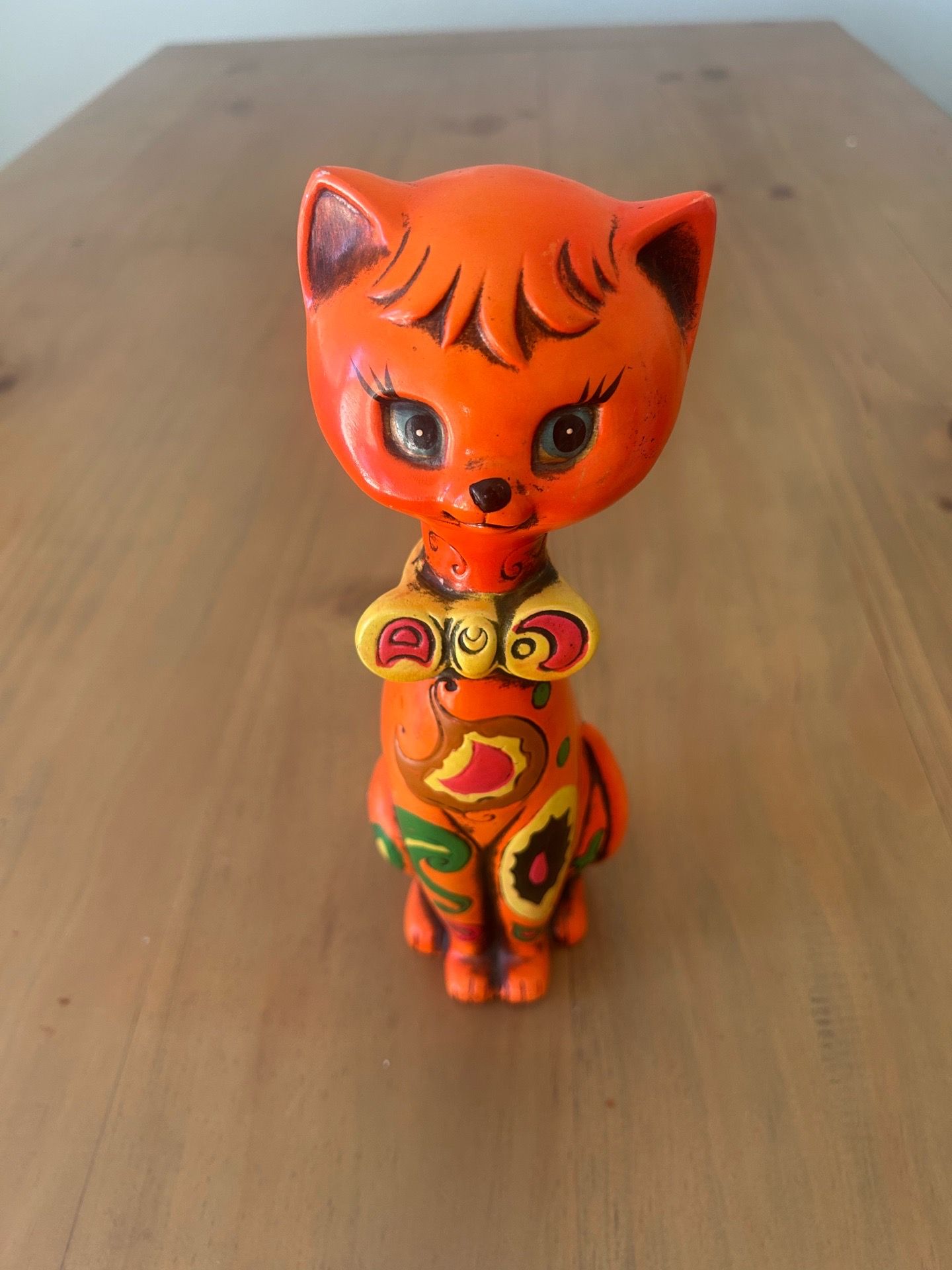 Vintage Talavera Mexico Orange Cat Figurine Hand Painted Pottery