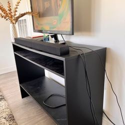 Black Wood-Look TV Stand / Media Console with Open Shelving