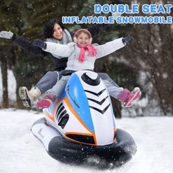 Inflatable Snowmobile Snow Sled- 71 Inch Giant Snow Tube, Inflatable Sled for Kids and Adults, Snow Sledding Rider for Outdoor Skiing 