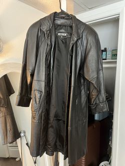 Vintage Leather Coat w/ Cool Pendant