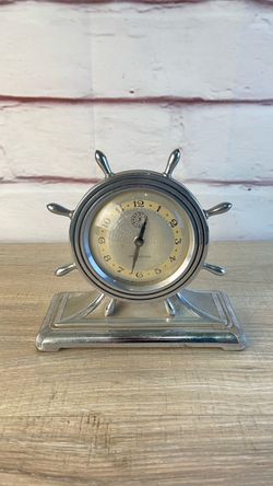 Lux Maritime Chrome Ship’s Wheel Alarm Clock AS IS