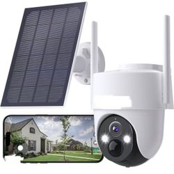 Outdoor Security Camera Wireless, 2K 3MP Pan Tilt Camera with Solar Powered, Color Night Vision, Human Detection for Home Surveillance, 2.4GHz WiFi, C