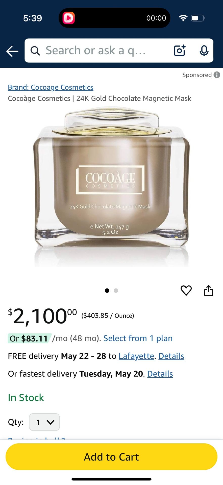 COCOAGE 24k Gold Face Mask