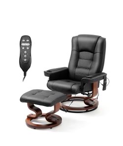 Electric Massage Recliner with Ottoman, Swivel Lounge Chair with Footrest and Adjustable Back for Living Room, Office & Bedroom, Faux Leather, Black(b