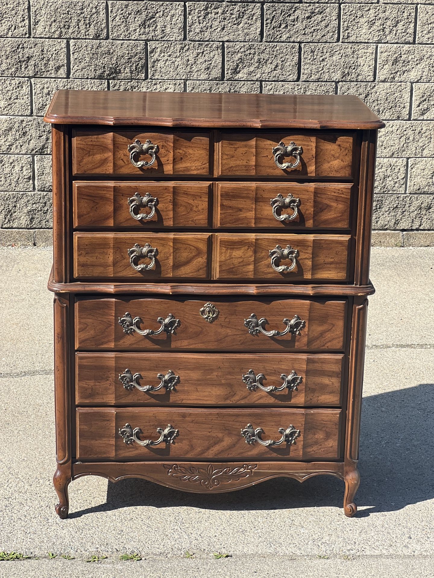 French Provincial 6 drawer highboy chest
