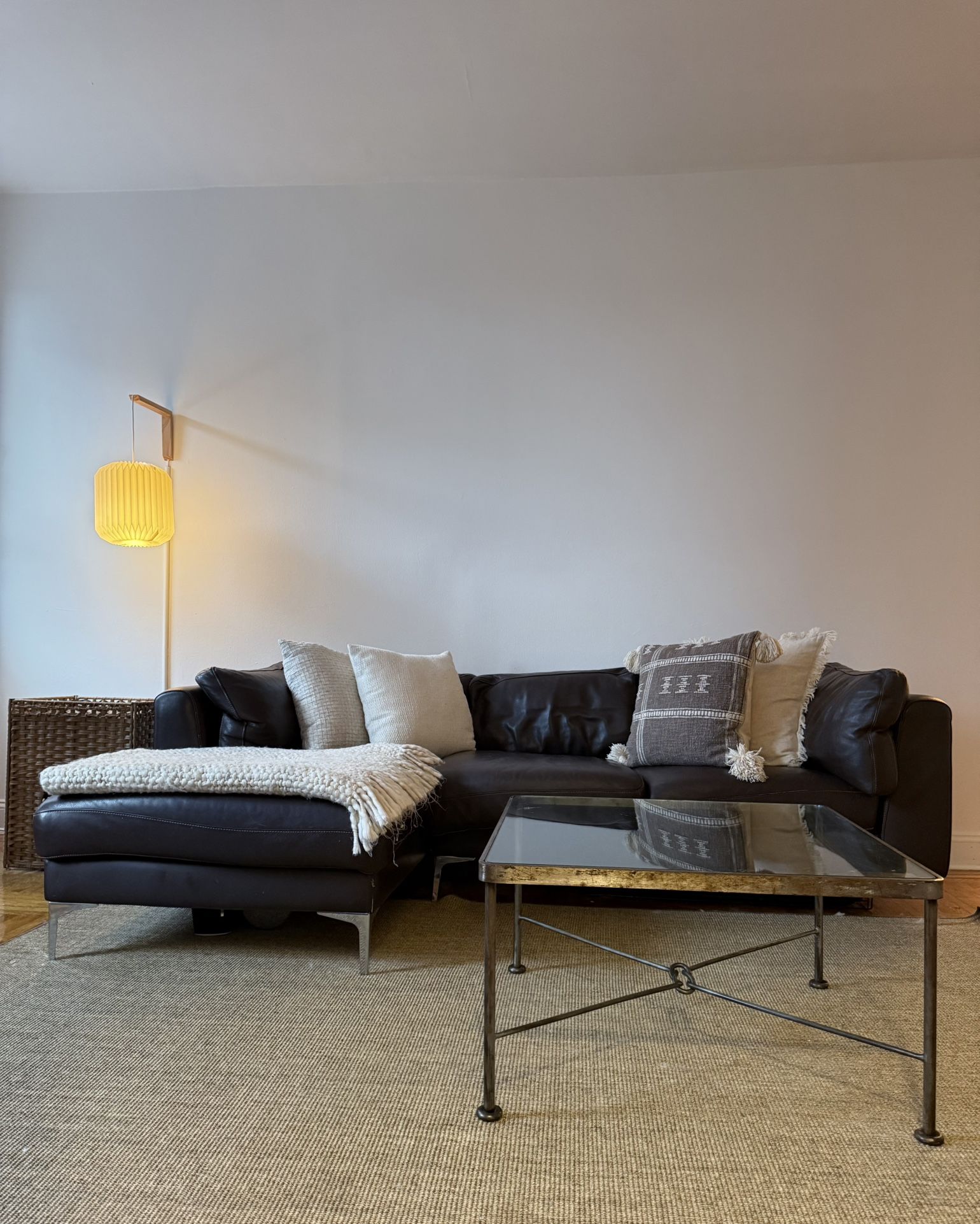 Genuine Leather Sectional Dark Brown Couch