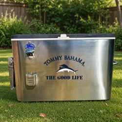 Tommy Bahama 100Qt (130 Cans) Ice Chest w/ Folding Table, Dual Top Doors, Bottle Opener, Drain Spout
