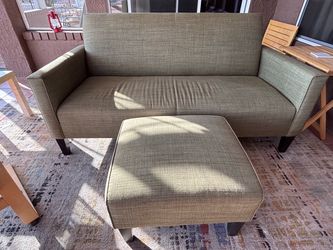 Green Fabric Loveseat Sofa with Ottoman