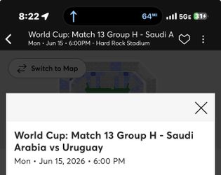 FIFA World cup match ticket x1 june 15 uruguay vs saudi arabia in miami