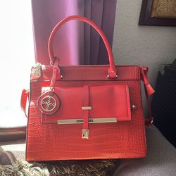 Stauer Red Leather Stauer Leather Stauer Bag Crocodile Pattern Handbag - Women  Handbag