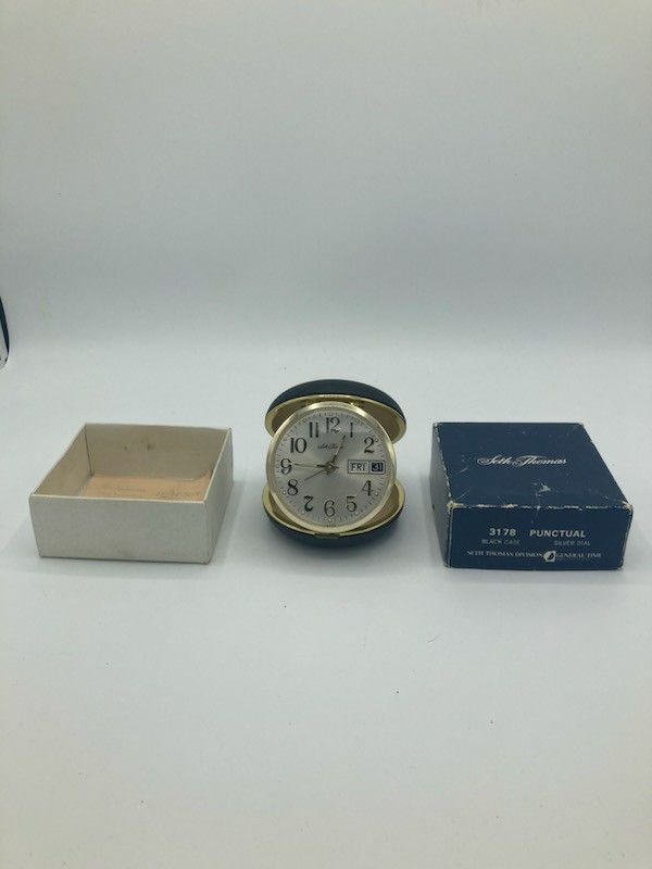 Vintage Seth Thomas Windup Travel Alarm Clock W/calendar New In Box