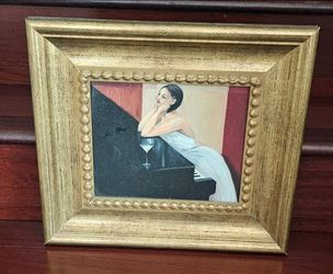 Contemporary Lady Leaning on Piano Textured Art Print 14x16 Martini Gold Frame
