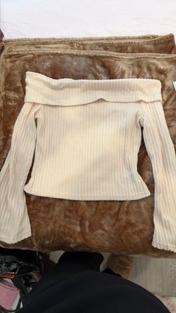 Cream Ribbed Off-Shoulder Crop Top