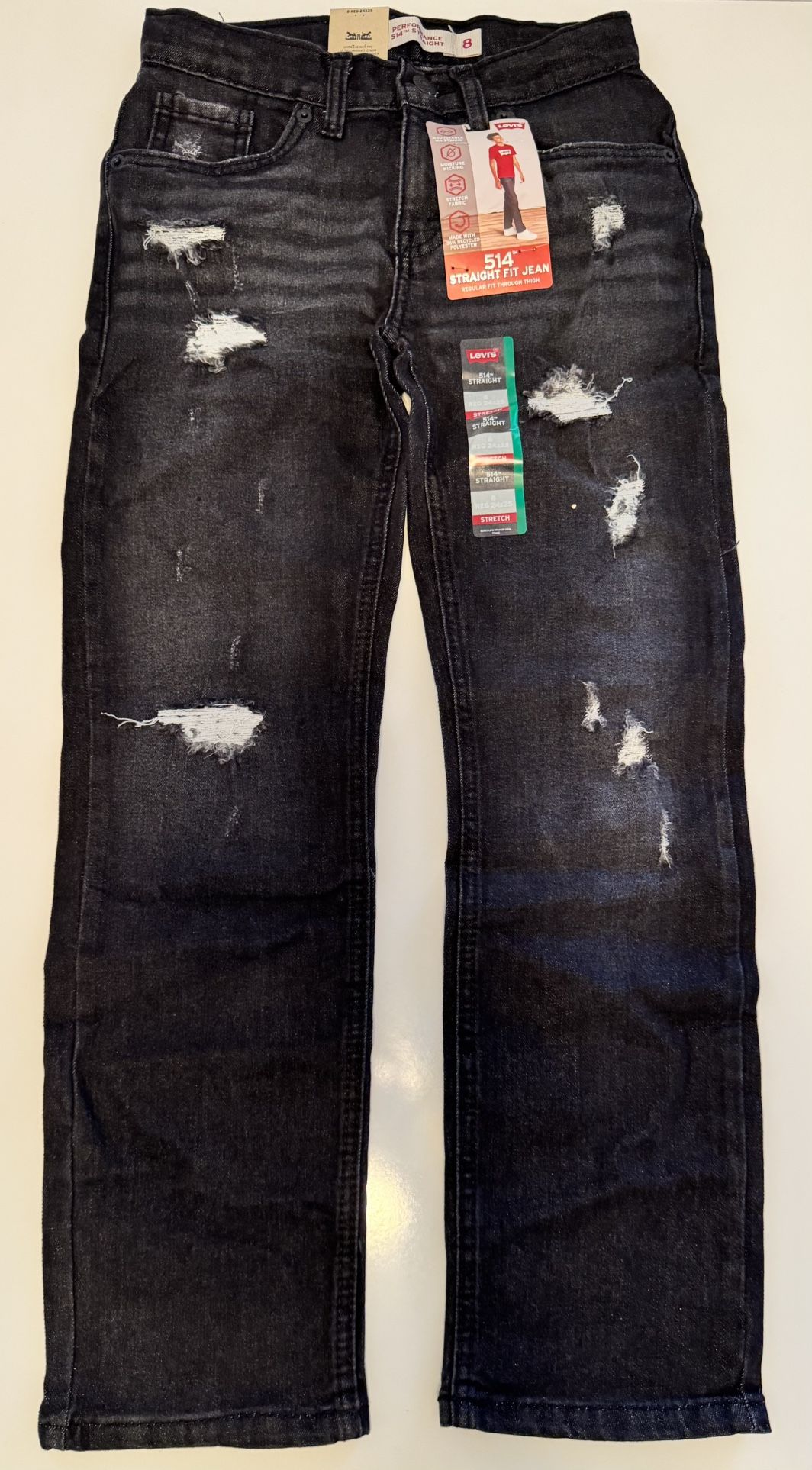 NWT Levi’s Boys’ 514 Straight Fit Performance Denim Stretch Jeans Black Size 8 Regular
