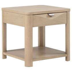 Marcelo Light Elm Wood End Table with Drawer and Shelf