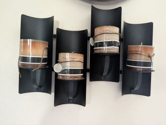 Black Metal Wall Hung Pillar Candle Holder