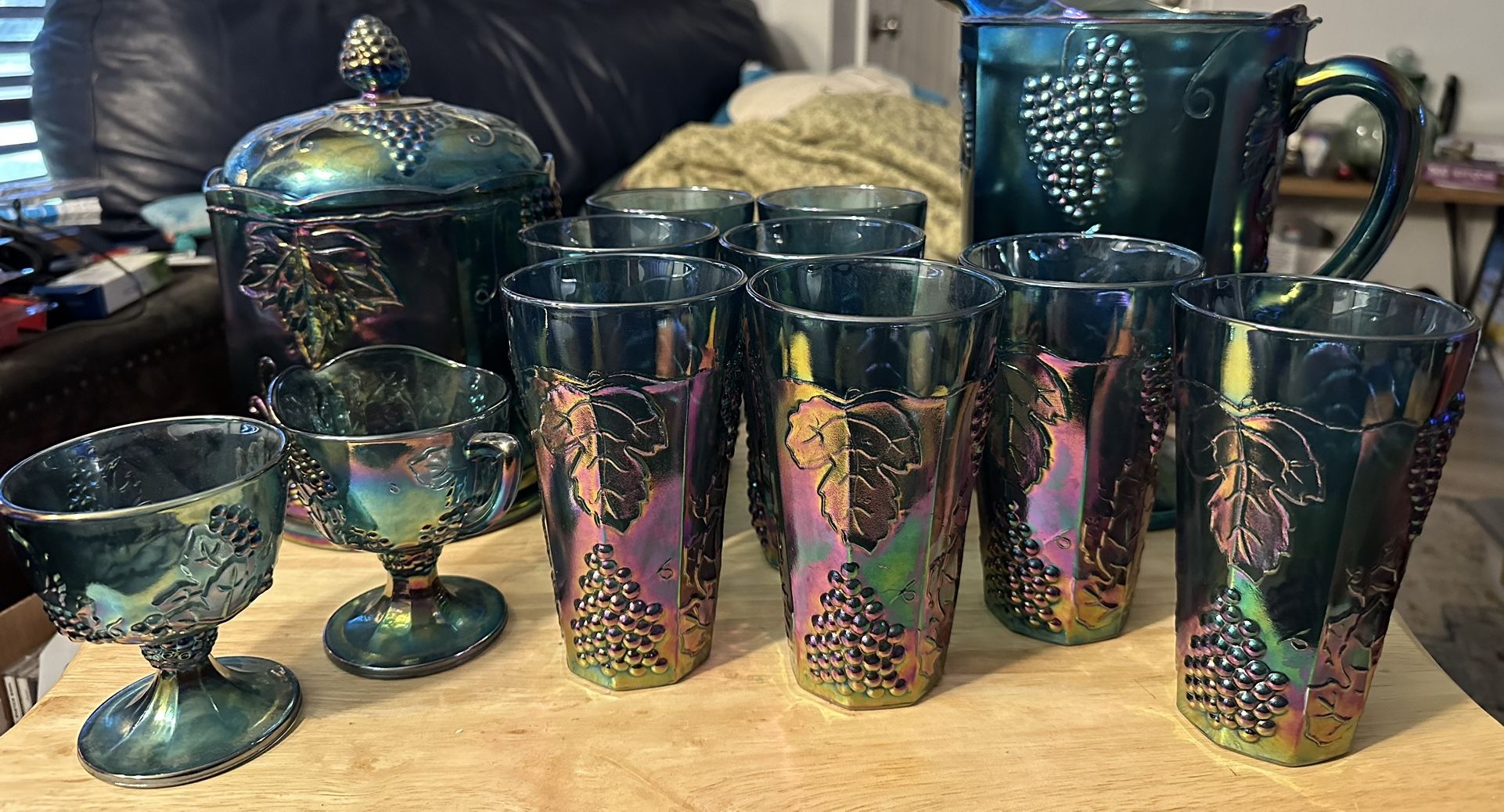 Spectacular Blue/Peacock Indiana Carnival Glass Collection! 