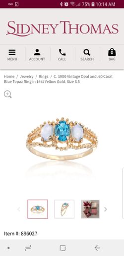 1980 Vintage Opal and .60 Carat Blue Topaz Ring in 14kt Yellow Gold. Size 8