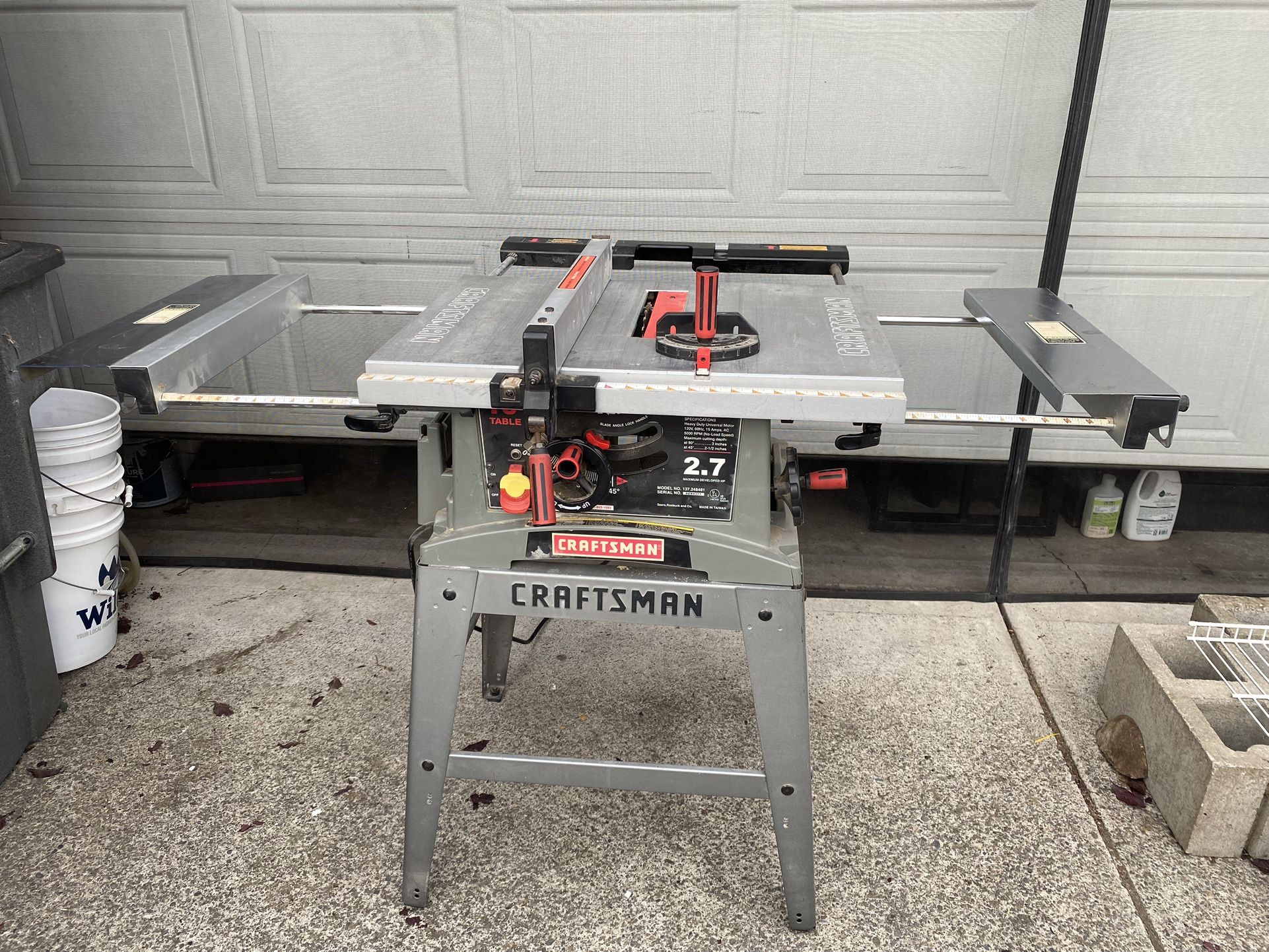 Craftsman 10-in Table Saw w/ Extension Sides and Back Frame for Additional Support