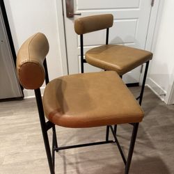 Brown Leather Bar Stool Set (2)
