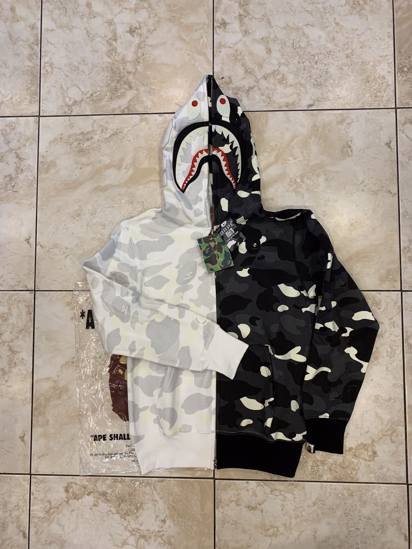 Half Black Glow In The Dark Bape Hoodie 