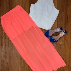 New Coral Sheer Long Skirt Size S