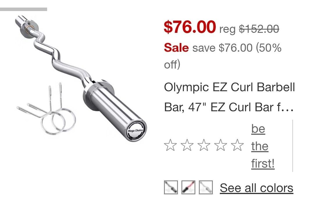 Gold's Gym Olympic-sized EZ Curl Barbell Bar