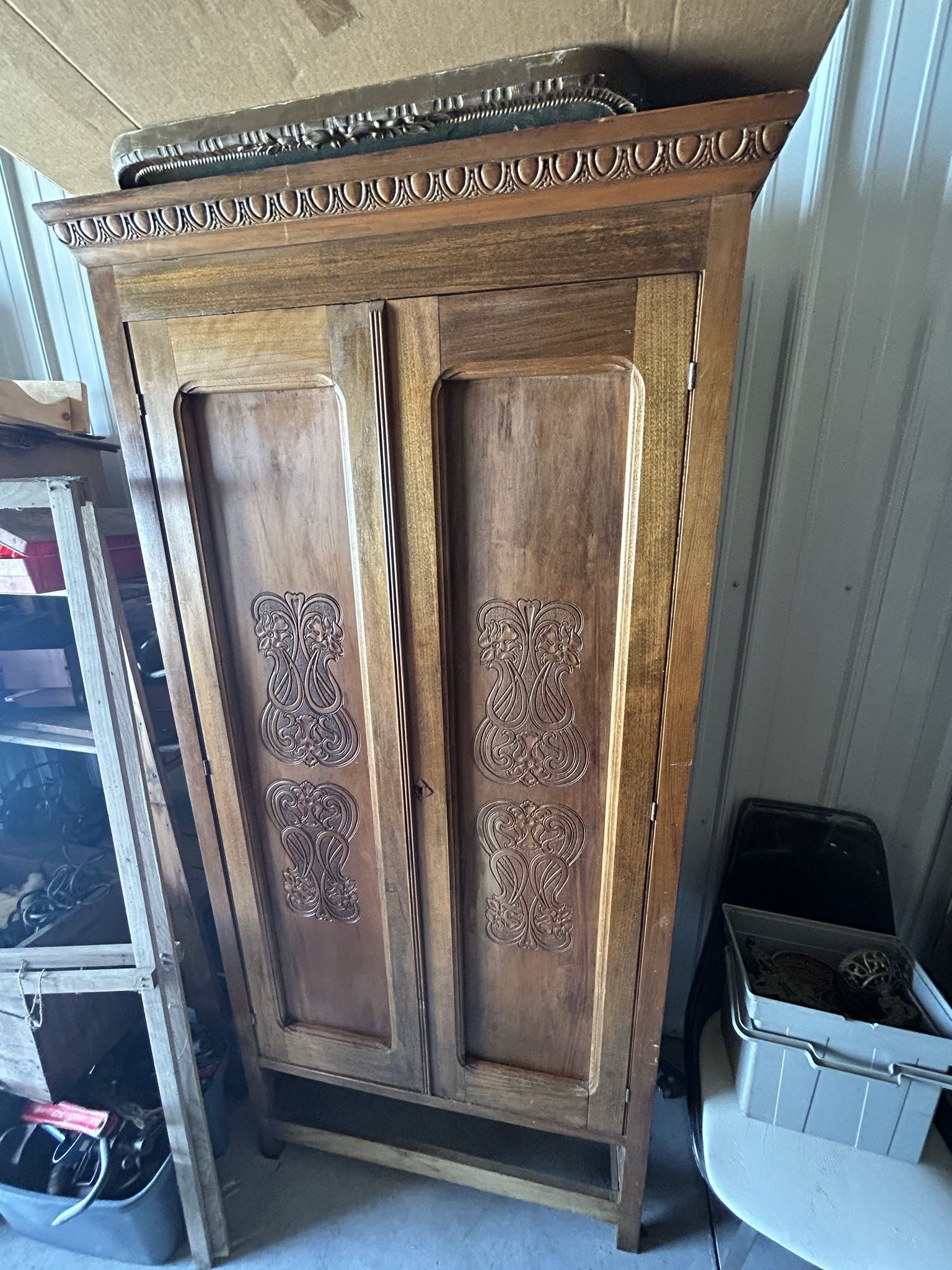 Antique Dutch Colonial Armoire with Low-Relief Carved 