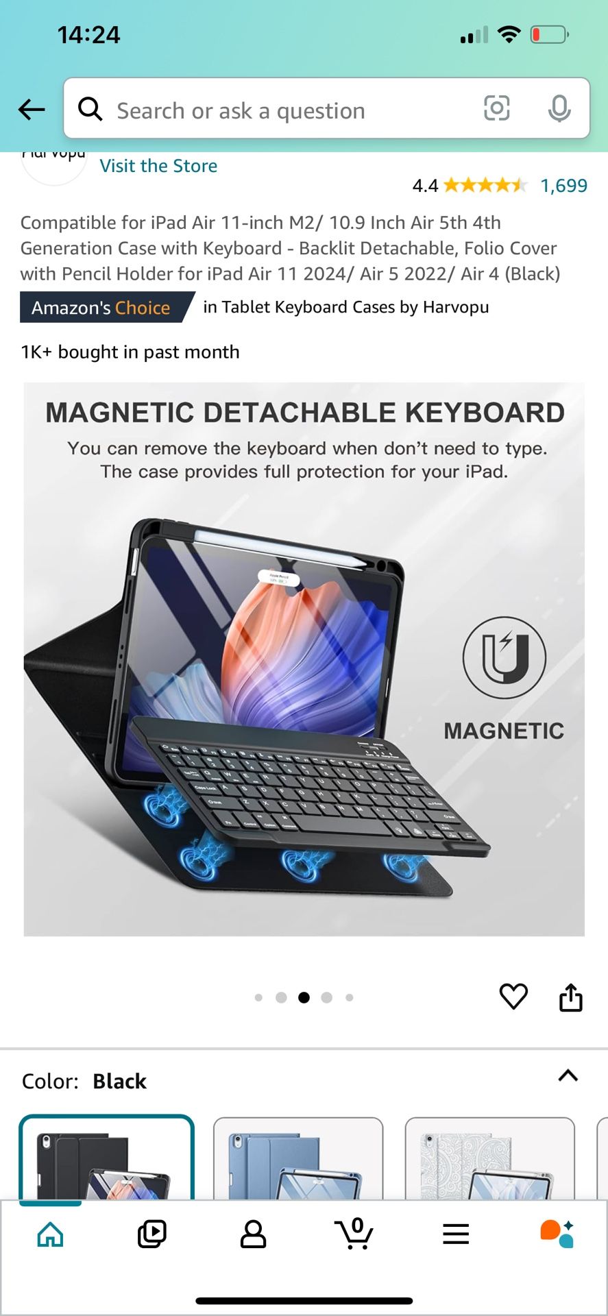 Harvopu Compatible for iPad Air 11-inch M2/ 10.9 Inch Air 5th 4th Generation Case with Keyboard - Backlit Detachable, Folio Cover with Pencil Holder f