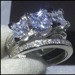 New 18k White Gold Wedding Ring Set 