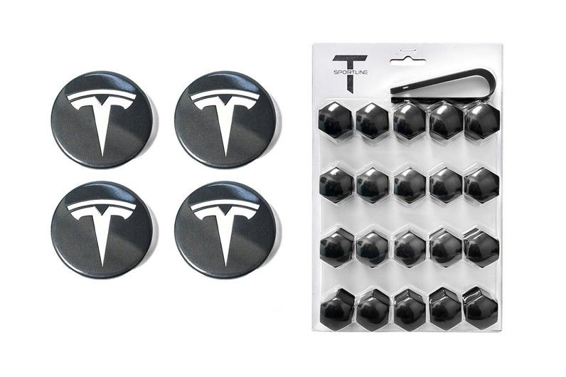 Tesla Model S 3 X Y OEM Center Cap Set and Wheel Lug Nut Cover Set