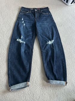 Pilcro Dark Wash Distressed Selvedge Jeans