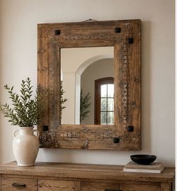 Large Rustic Wood Wall Mirror | 28” x 36”