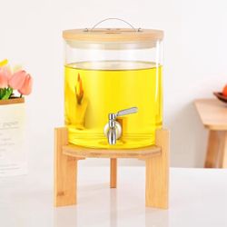New! Glass Drink Dispenser, 1.5 gallons, With faucet wood stand Easy flow contro