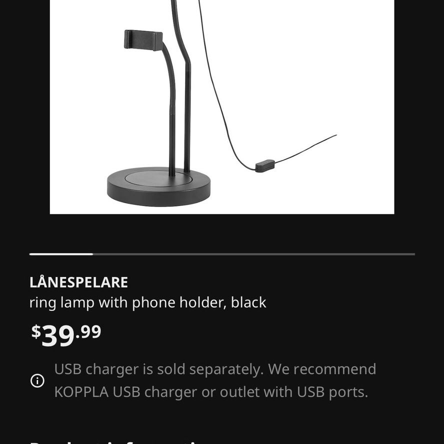 LÅNESPELARE ring light with phone holder - IKEA CA