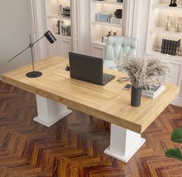 Barby 78.7'' W Rectangle Computer Desk - Rustic Elegance Meets Modern Productivity