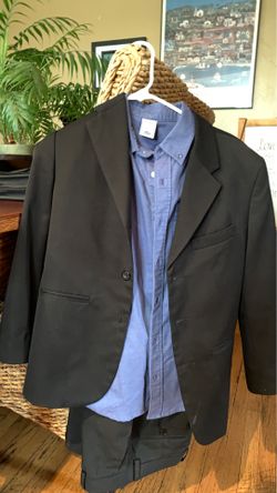 Black suit jacket, pants and 2 dress shirts