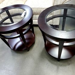 Beautiful Elegant Upscale Luxury Pair Of Mahogany, Wood, And Glass Top End Tables