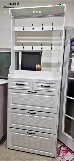 Shoe Cabinet with 3 Doors, 2 Drawers, and Hangers