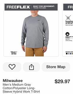 Men's Medium Gray Cotton/Polyester Long-Sleeve Hybrid Work T-Shirt