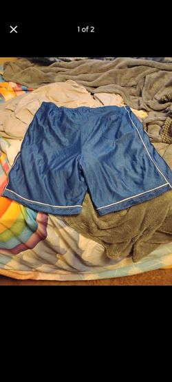 Blue Athletic Mesh Shorts with White Trim