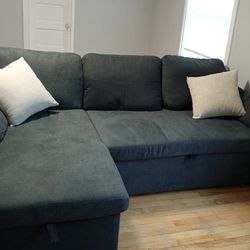 Gray Easton 84” Sleeper Sectional Sofa with Reversible Storage Chaise