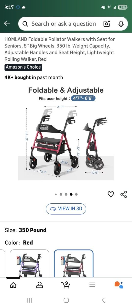 HOMLAND Foldable Rollator Walkers with Seat